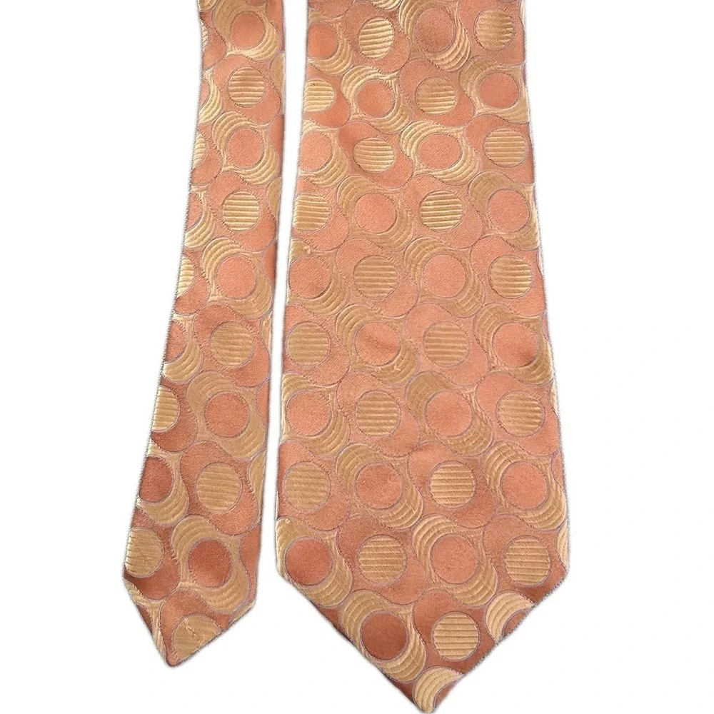 Ted Baker Geometric 100%‎ Silk Men's Neck Tie Hand Tailor  Orange Gold Striped